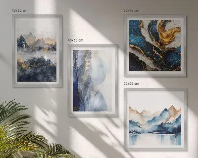 Paisagens de montanhas azuis políptico com moldura
