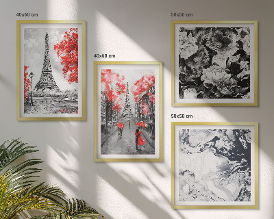 Conjunto de 4 quadros com moldura Pinturas cinzentas da Torre Eiffel
