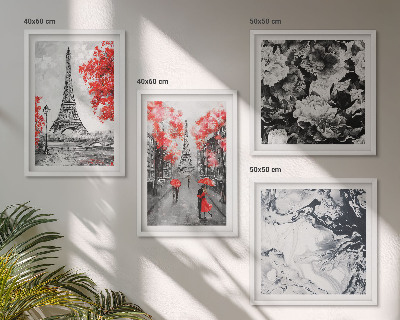 Conjunto de 4 quadros com moldura Pinturas cinzentas da Torre Eiffel