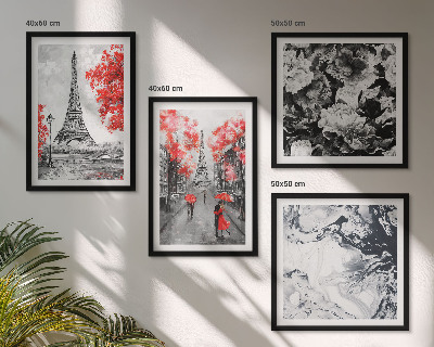 Conjunto de 4 quadros com moldura Pinturas cinzentas da Torre Eiffel