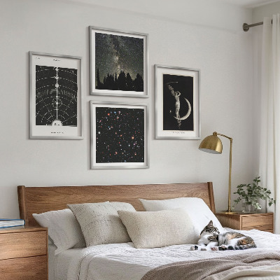 Conjunto de 4 quadros com moldura Galáxia do sistema solar