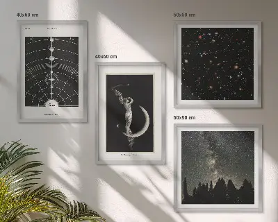 Conjunto de 4 quadros com moldura estampa de galáxia do sistema solar