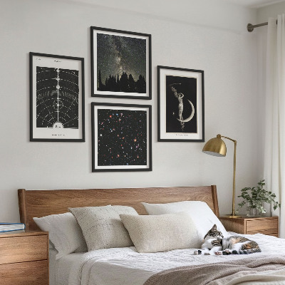 Conjunto de 4 quadros com moldura Galáxia do sistema solar