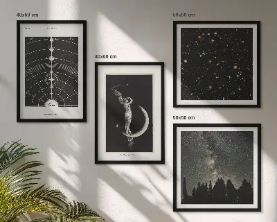 Conjunto de 4 quadros com moldura estampa de galáxia do sistema solar