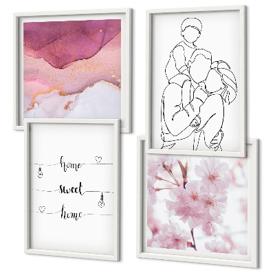 Conjunto de 4 quadros com moldura Família de flores minimalista