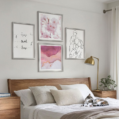 Conjunto de 4 quadros com moldura Família de flores minimalista