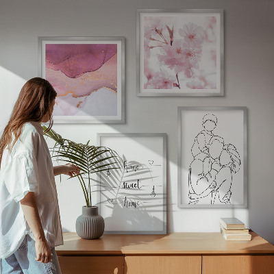 Conjunto de 4 quadros com moldura Família de flores minimalista