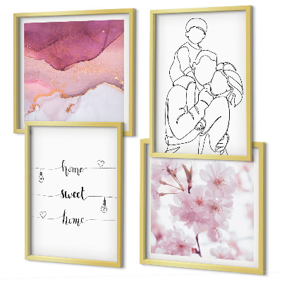 Conjunto de 4 quadros com moldura Família de flores minimalista