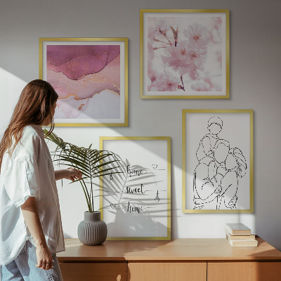 Conjunto de 4 quadros com moldura Família de flores minimalista