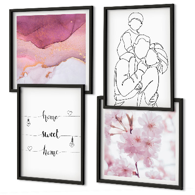 Conjunto de 4 quadros com moldura Família de flores minimalista