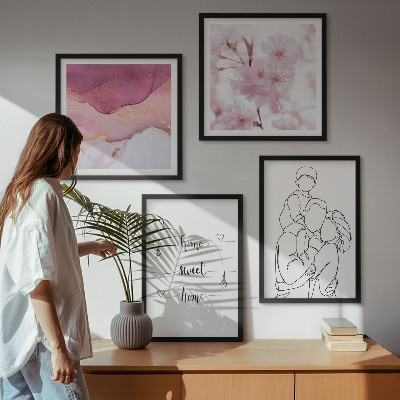 Conjunto de 4 quadros com moldura Família de flores minimalista