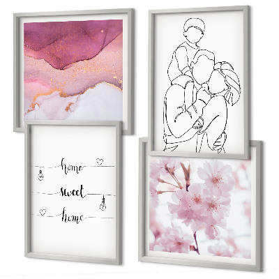 Conjunto de 4 quadros com moldura Família de flores minimalista