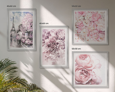 Políptico com moldura Flores rosa paisagem romântica