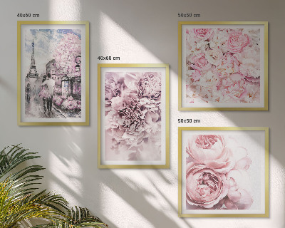 Políptico com moldura Flores rosa paisagem romântica