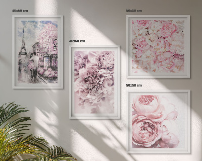 Políptico com moldura Flores rosa paisagem romântica
