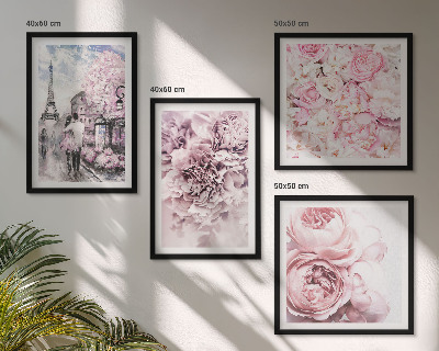 Políptico com moldura Flores rosa paisagem romântica