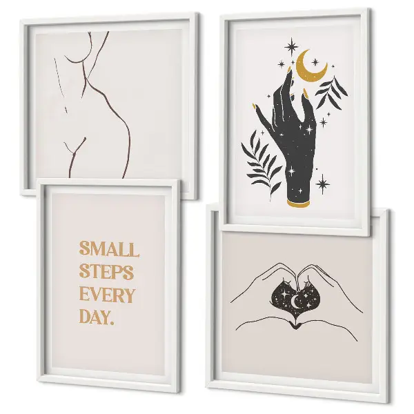 Composição de quadros com ilustrações minimalistas estilo boho