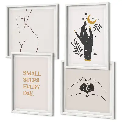 Composição de quadros com ilustrações minimalistas estilo boho
