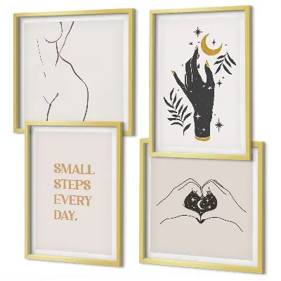 Composição de quadros com ilustrações minimalistas estilo boho