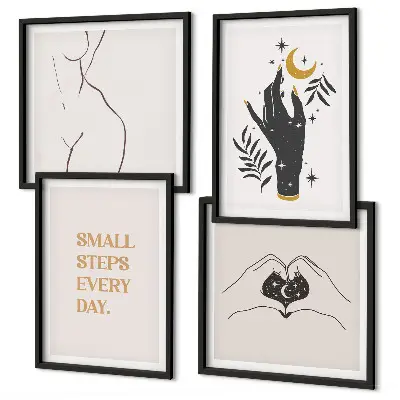 Composição de quadros com ilustrações minimalistas estilo boho