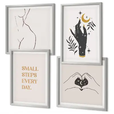 Composição de quadros com ilustrações minimalistas estilo boho