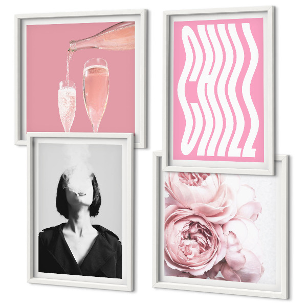 Conjunto de 4 quadros com moldura Retrato elegante com champanhe