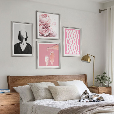 Conjunto de 4 quadros com moldura Retrato elegante com champanhe