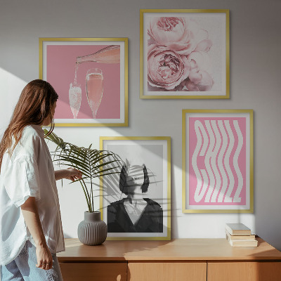 Conjunto de 4 quadros com moldura Retrato elegante com champanhe