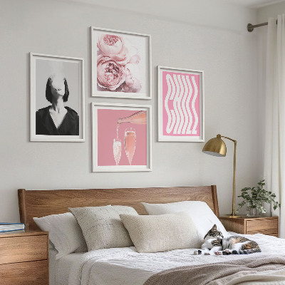 Conjunto de 4 quadros com moldura Retrato elegante com champanhe