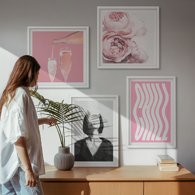 Conjunto de 4 quadros com moldura Retrato elegante com champanhe