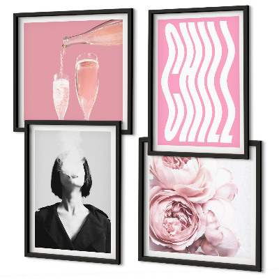 Conjunto de 4 quadros com moldura Retrato elegante com champanhe