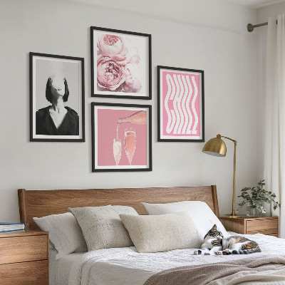 Conjunto de 4 quadros com moldura Retrato elegante com champanhe