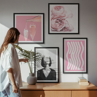 Conjunto de 4 quadros com moldura Retrato elegante com champanhe