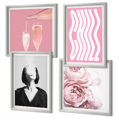 Conjunto de 4 quadros com moldura Retrato elegante com champanhe