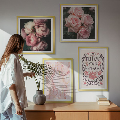 Políptico com moldura sonhos de mármore com rosas vintage