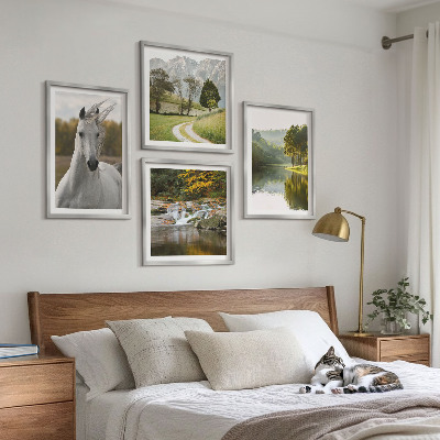 Conjunto de 4 quadros com moldura Rio dos Cavalos Brancos natureza