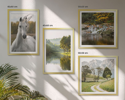 Conjunto de 4 quadros com moldura Rio dos Cavalos Brancos natureza