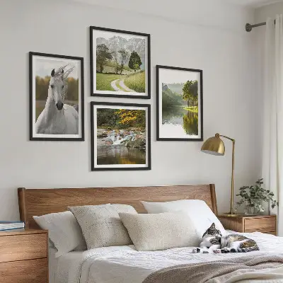 Conjunto de 4 quadros com moldura de natureza Rio dos Cavalos Brancos