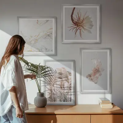 Políptico com moldura flores elegantes em tons de mármore