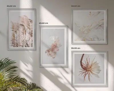 Políptico com moldura flores elegantes em tons de mármore