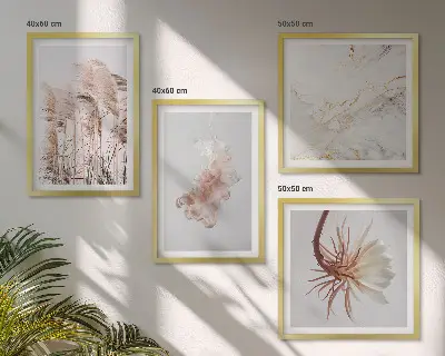 Políptico com moldura flores elegantes em tons de mármore