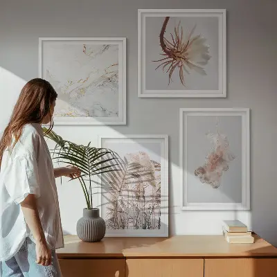 Políptico com moldura flores elegantes em tons de mármore