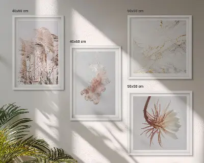 Políptico com moldura flores elegantes em tons de mármore