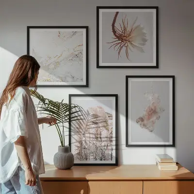 Políptico com moldura flores elegantes em tons de mármore