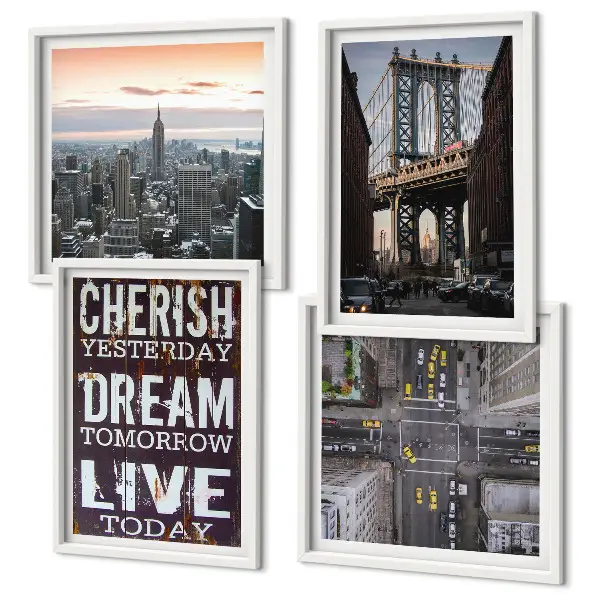 Conjunto de quadros com citações sobre paisagens de Nova York