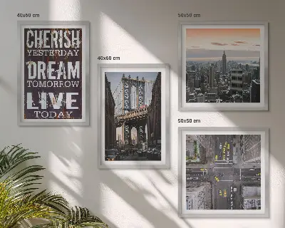 Conjunto de quadros com citações sobre paisagens de Nova York
