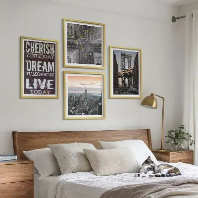 Conjunto de quadros com citações sobre paisagens de Nova York