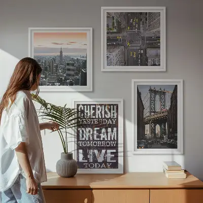 Conjunto de quadros com citações sobre paisagens de Nova York