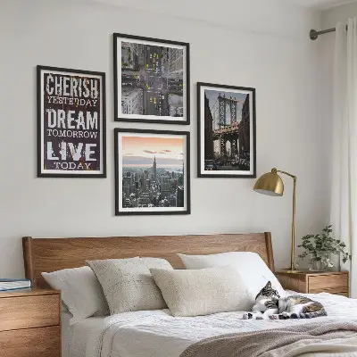 Conjunto de quadros com citações sobre paisagens de Nova York