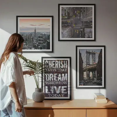 Conjunto de quadros com citações sobre paisagens de Nova York